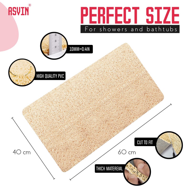 Asvin Soft Textured Bath, Shower, Tub Mat, 24x16 Inch, Phthalate Free, Non Slip Comfort Bathtub Mats with Drain, PVC Loofah Bathroom Mats for Wet Areas, Quick Drying - Image 3